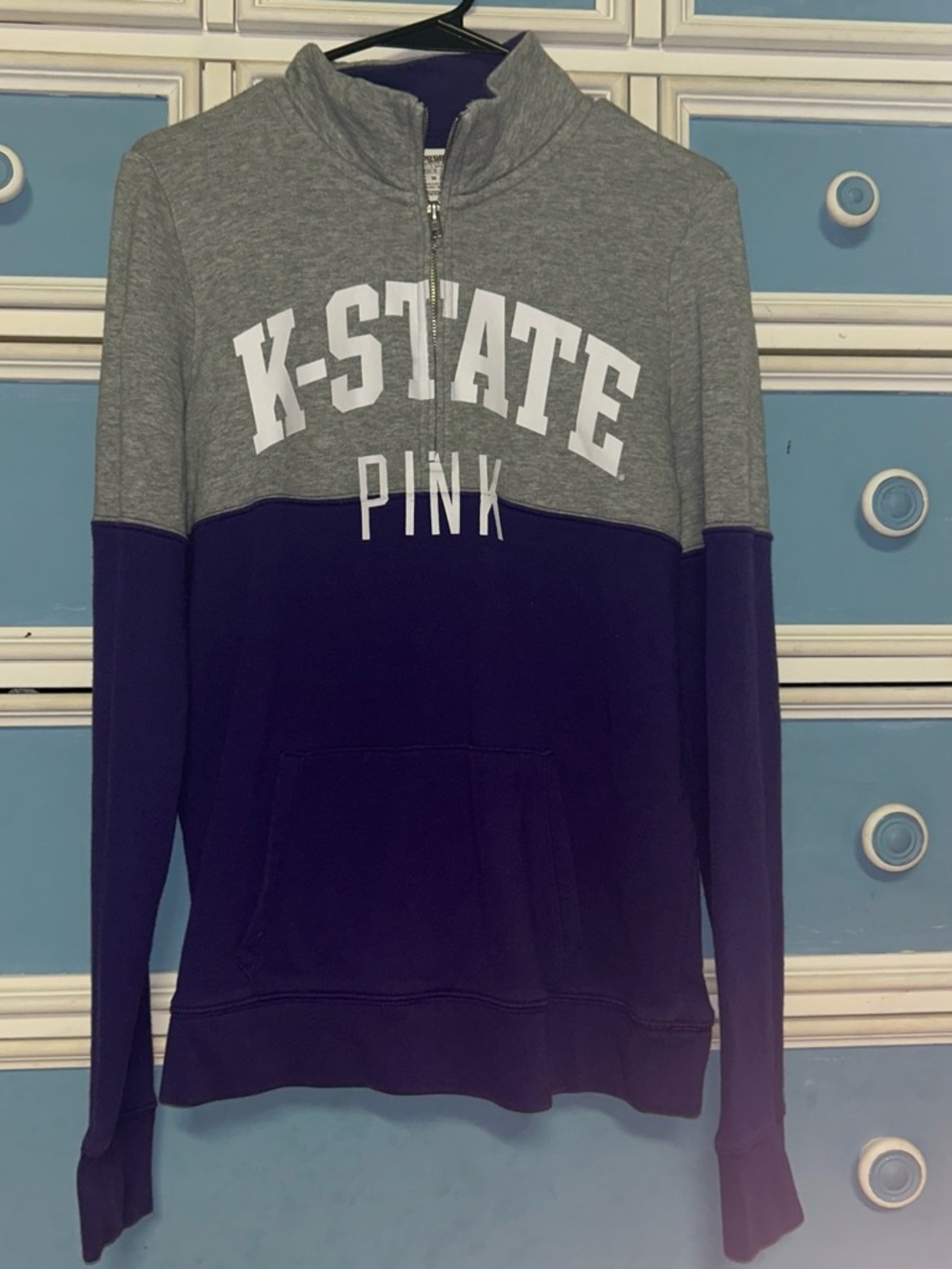 PINK Victoria's Secret K-STATE Two-Tone Half-Zip Pullover - Gray & Purple Size:M